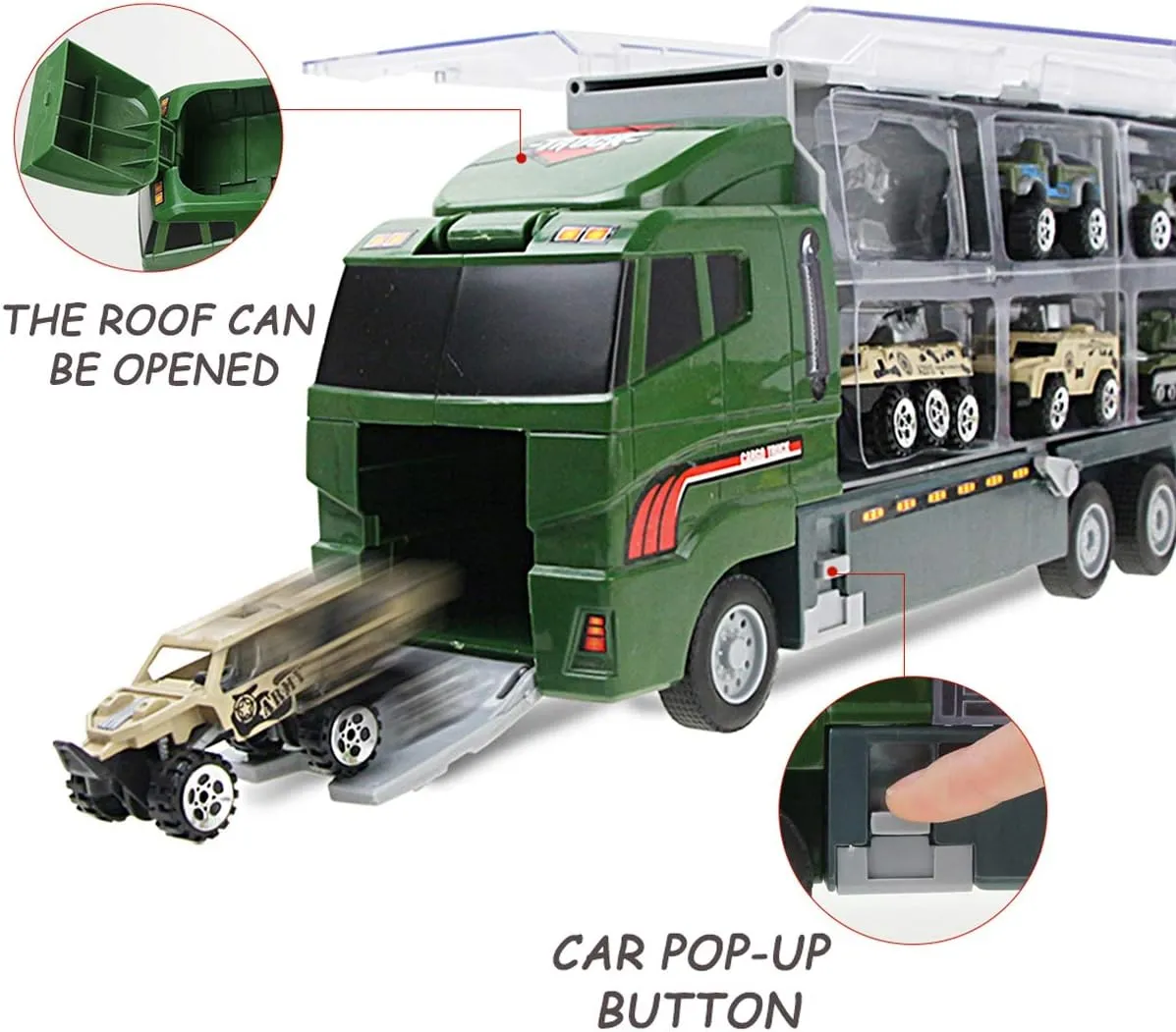Joyfia 10 in 1 Die-cast Military Vehicle Toy, Army Transport Car Carrier Toy for Boys & Kids, Truck Toy with Mini Battle Cars Playsets, Gift for 3  Years Old Toddlers, Party Supplies