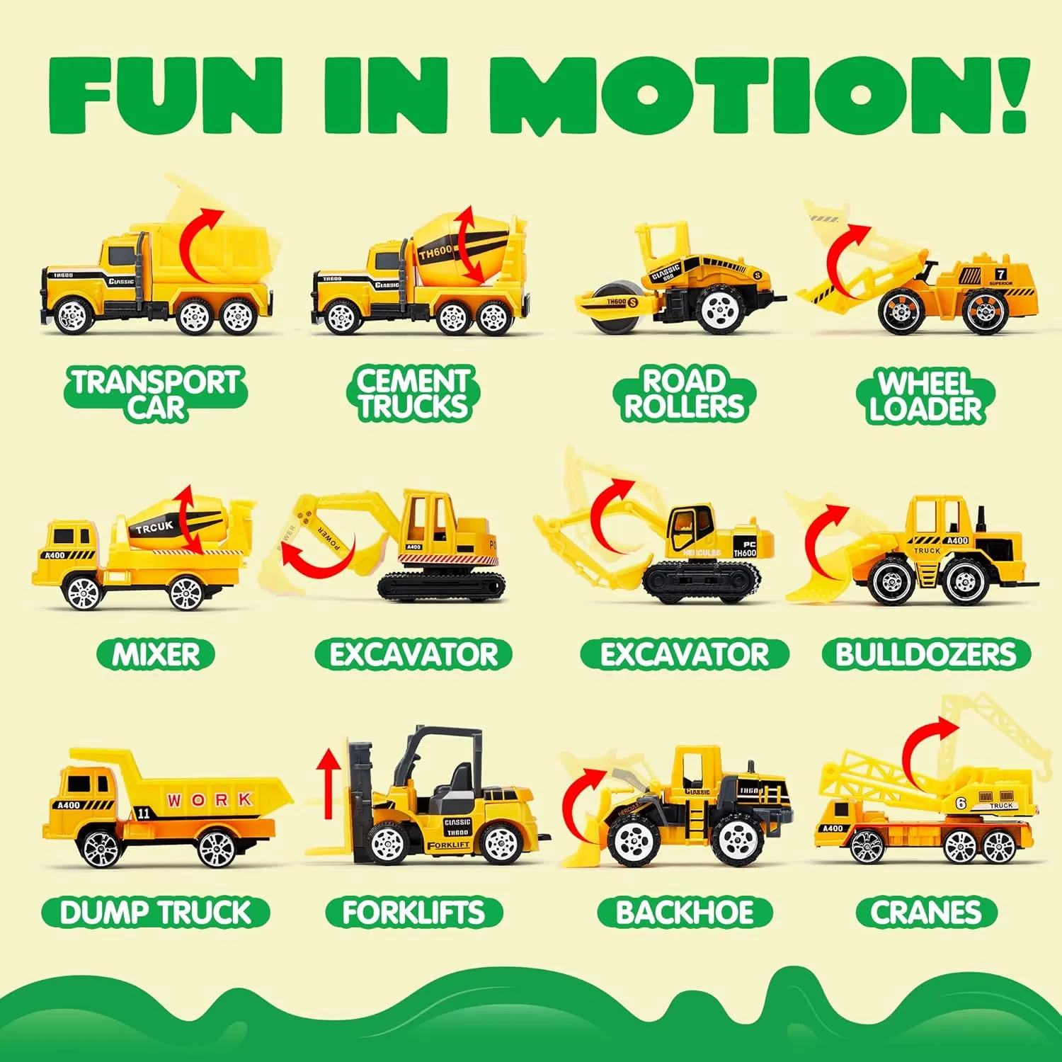 JOYIN 25 in 1 Die-cast Construction Play Vehicle Set, Vehicles with Sounds and Lights in Carrier Truck, Push and Go Car Toy, Kids Birthday Gifts for Over 3 Years Old Boys