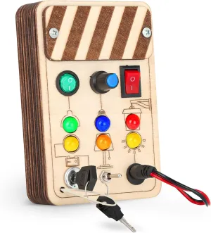 Joyreal Toddler Busy Board, Wooden Montessori Toys for 2 Year Old, Busy Board Toys with LED Light Switch, Sensory Toys Toddler Toys Age 2 Travel Toys for 2  Year Old Boy