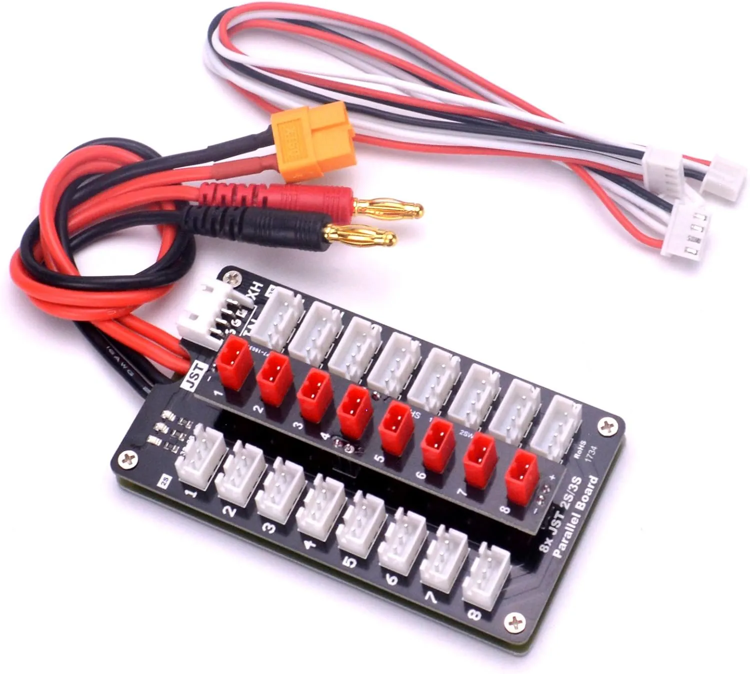 JST Parallel Charging Board 2-3S Lipo Battery Balance Charge Board with JST Connectors for RC Drone Helicopter