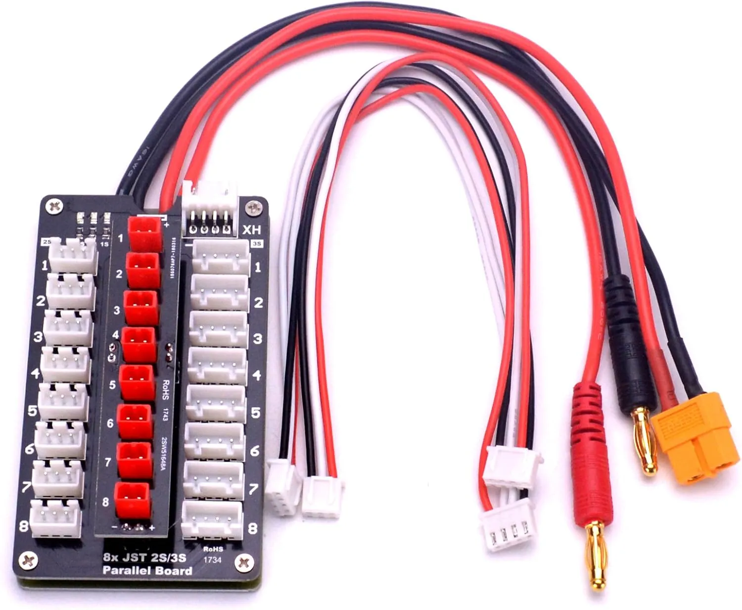 JST Parallel Charging Board 2-3S Lipo Battery Balance Charge Board with JST Connectors for RC Drone Helicopter