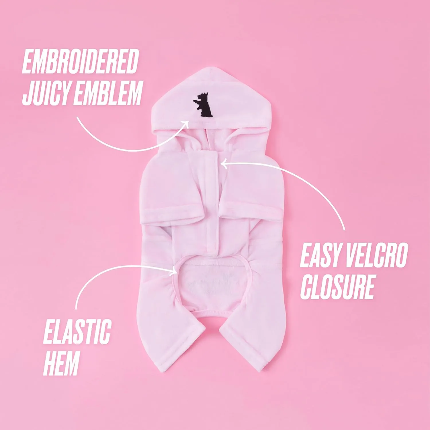 Juicy Couture Hooded Pet Juicy Bling Velour Tracksuit Chest 16 inches for Small Dogs and Cats - Pink - XS/S