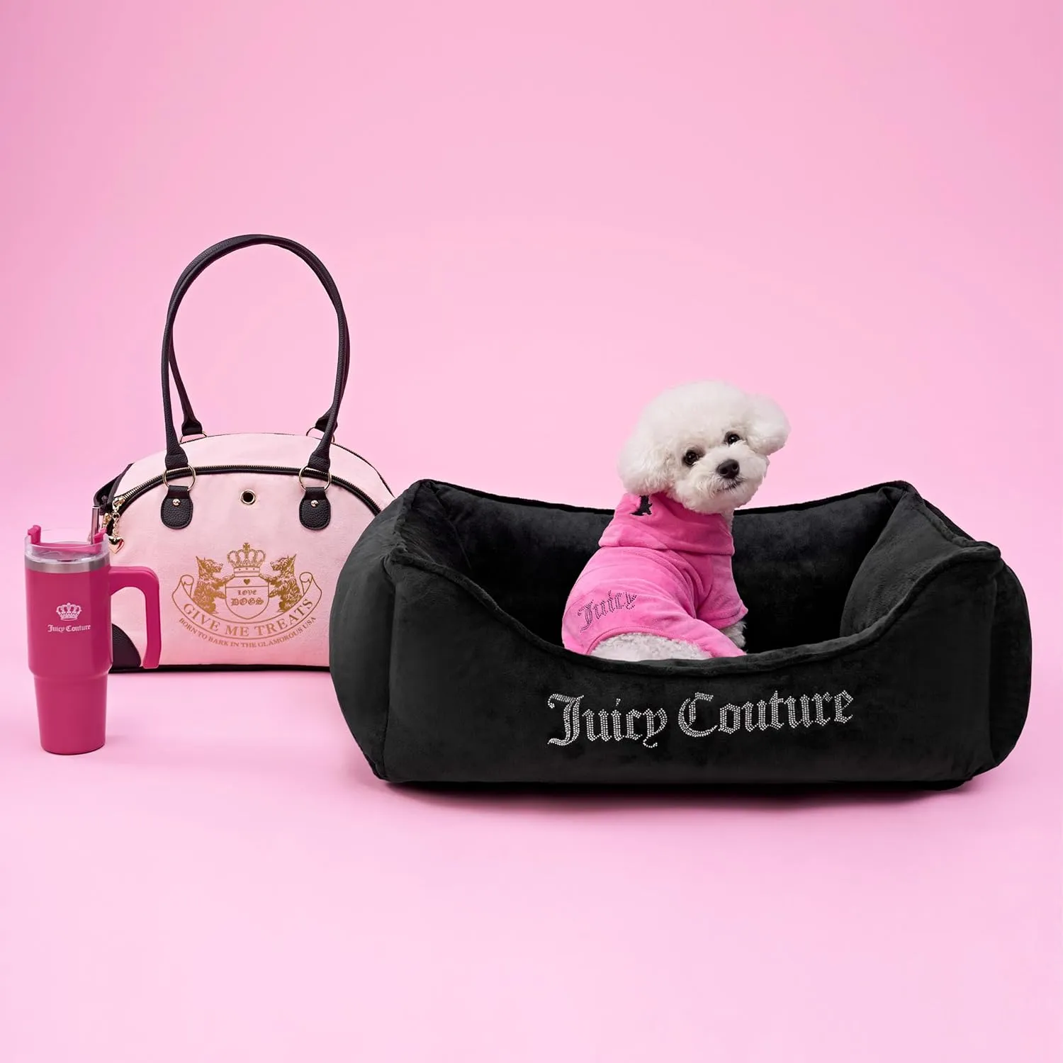 Juicy Couture Hooded Pet Juicy Bling Velour Tracksuit Chest 16 inches for Small Dogs and Cats - Pink - XS/S