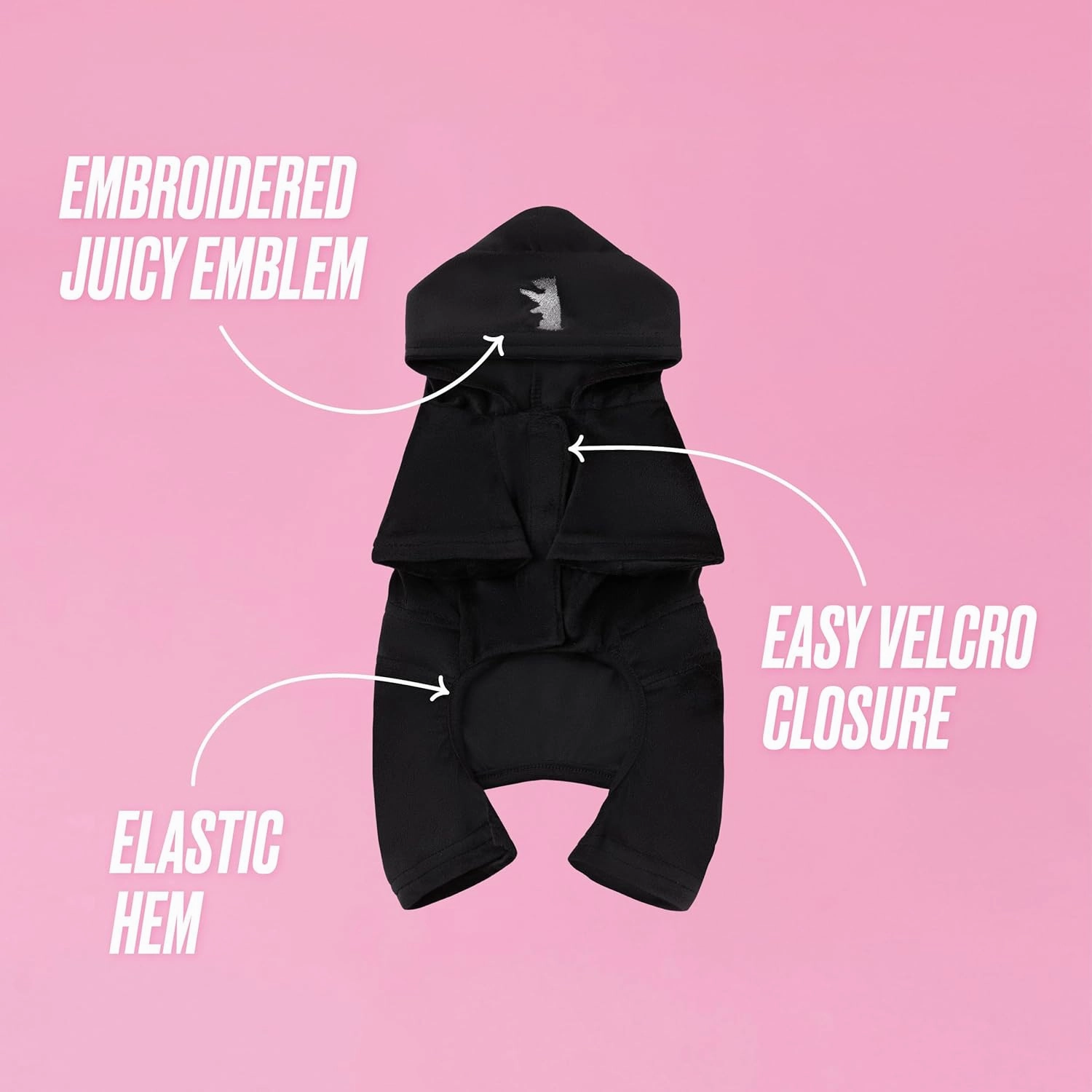 Juicy Couture Hooded Pet Juicy Bling Velour Tracksuit Chest 24 inches for Small Dogs and Cats - Black - M/L