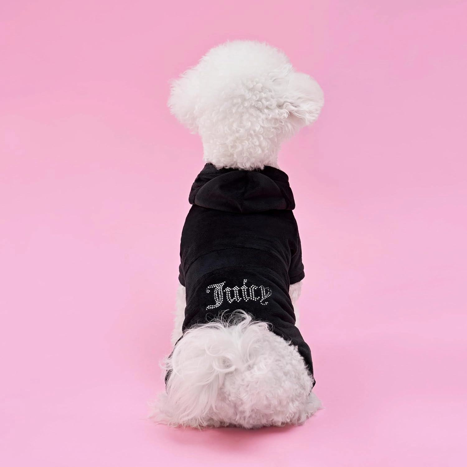 Juicy Couture Hooded Pet Juicy Bling Velour Tracksuit Chest 24 inches for Small Dogs and Cats - Black - M/L