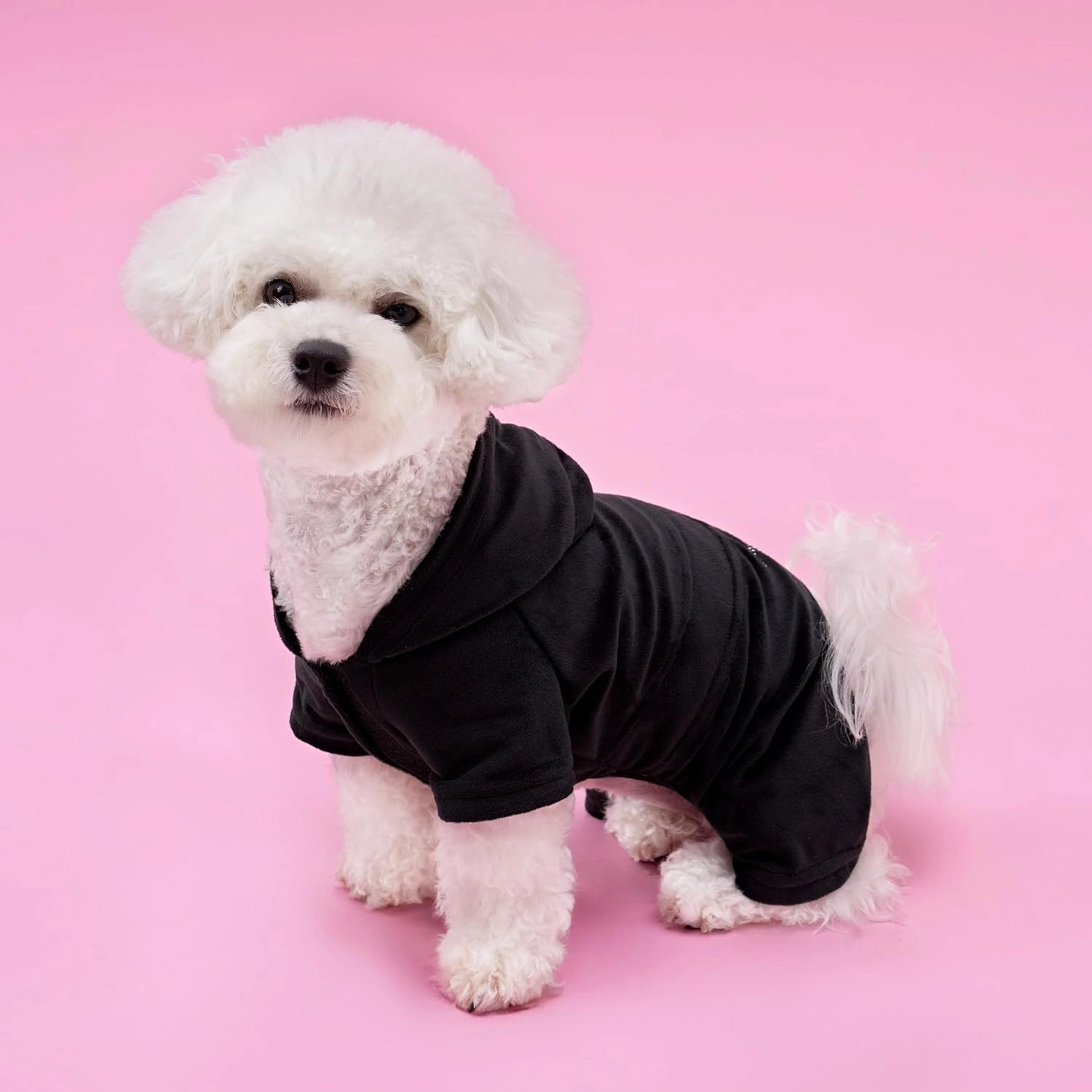 Juicy Couture Hooded Pet Juicy Bling Velour Tracksuit Chest 24 inches for Small Dogs and Cats - Black - M/L