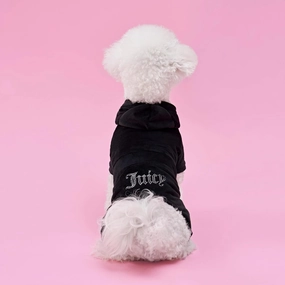 Juicy Couture Hooded Pet Juicy Bling Velour Tracksuit Chest 24 inches for Small Dogs and Cats - Black - M/L
