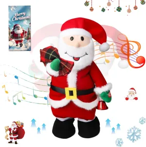Jumping Wiggling Features Sound Movement Santa Claus Wearing Traditional Xmas Attire Plays Rock Version of Santa Claus is Coming to Town Christmas Plush Interactive Toy with Box Xmas Decoration 15”