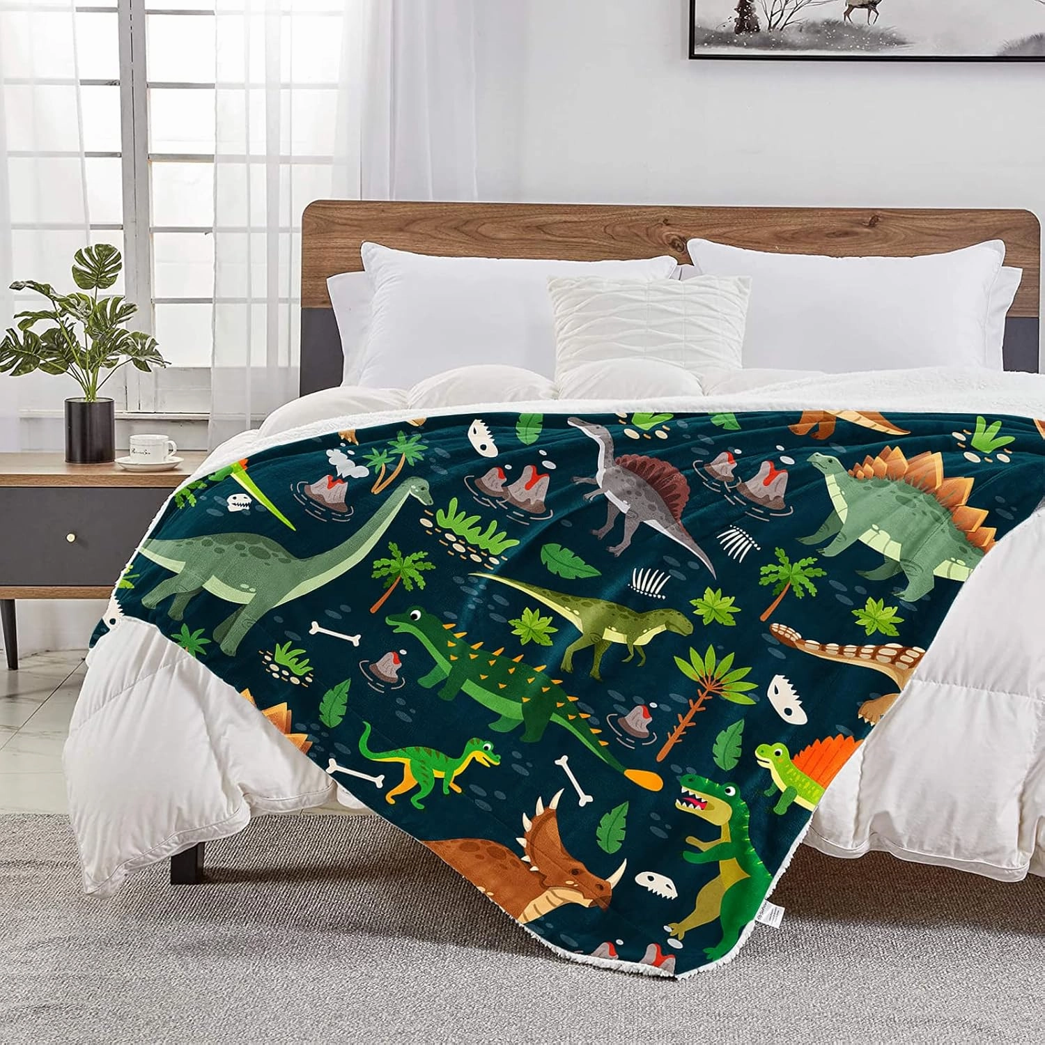 Jungle Dinosaur Throw Blanket Lightweight Flannel Throw Classic Dinosaur Soft Comfy Plush Blanket for Home Decor Perfect for Sofa Office Traveling Camping Home (Jungle Dinosaur,50x60in)