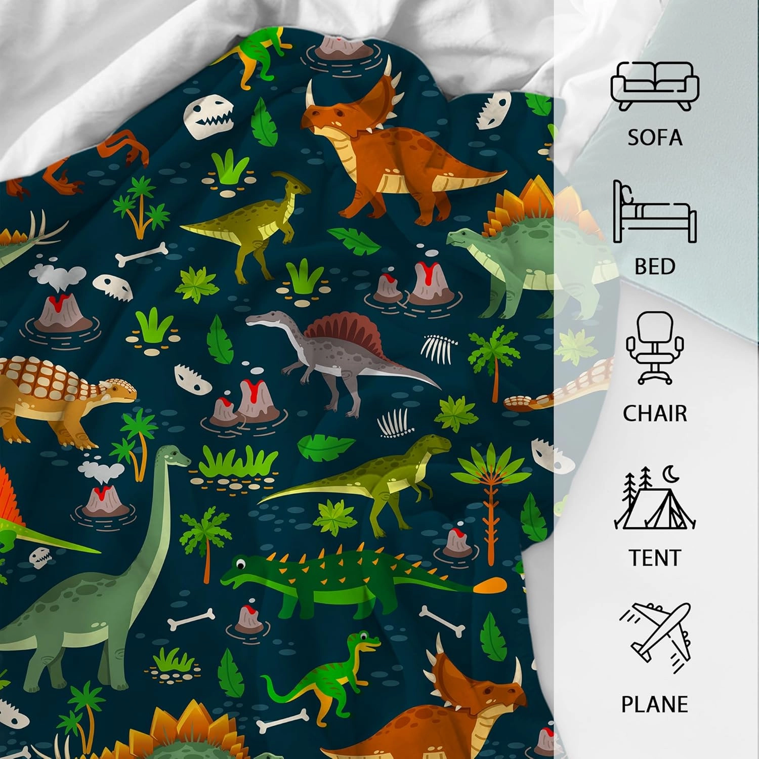 Jungle Dinosaur Throw Blanket Lightweight Flannel Throw Classic Dinosaur Soft Comfy Plush Blanket for Home Decor Perfect for Sofa Office Traveling Camping Home (Jungle Dinosaur,50x60in)