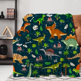 Jungle Dinosaur Throw Blanket Lightweight Flannel Throw Classic Dinosaur Soft Comfy Plush Blanket for Home Decor Perfect for Sofa Office Traveling Camping Home (Jungle Dinosaur,50x60in)