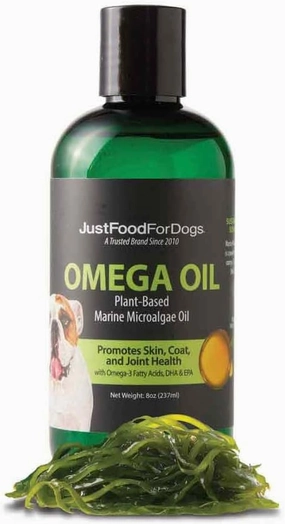 JustFoodForDogs Omega Plus Oil Omega-3 Supplement for Dogs, Skin & Coat Support, Joint Health, EPA & DHA from Algae Oil, Sustainable & Eco-Friendly - 8 oz