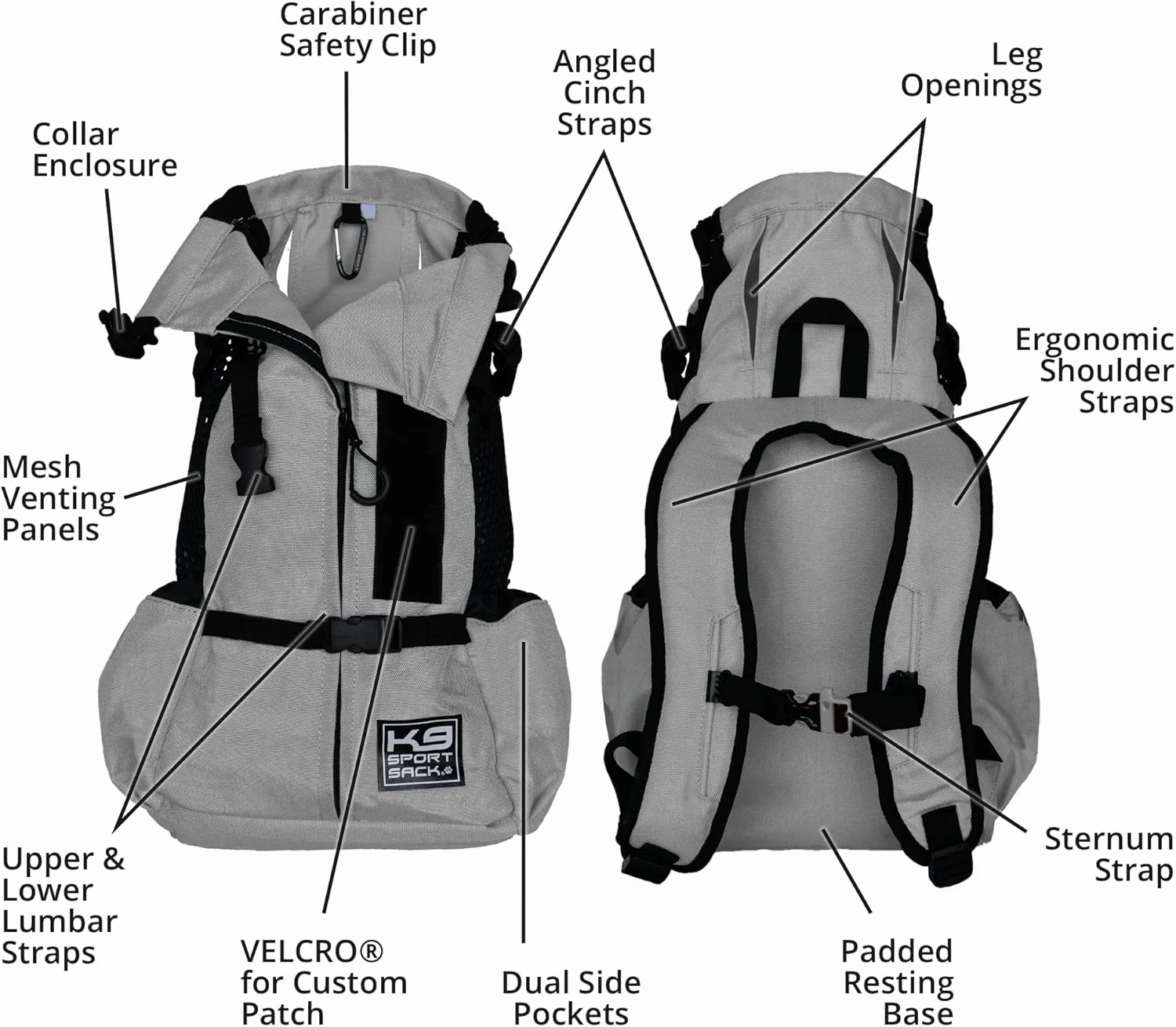 K9 Sport Sack | Dog Carrier Adjustable Backpack (Large, Air 2 - Charcoal Grey)