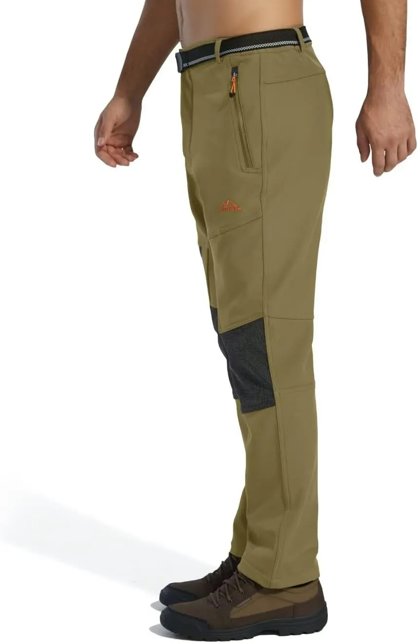 KEFITEVD Men's Snow Ski Pants Softshell Fleece Lined Snowboard Pants Winter Outdoor Windproof Insulated Hiking Cargo Pants