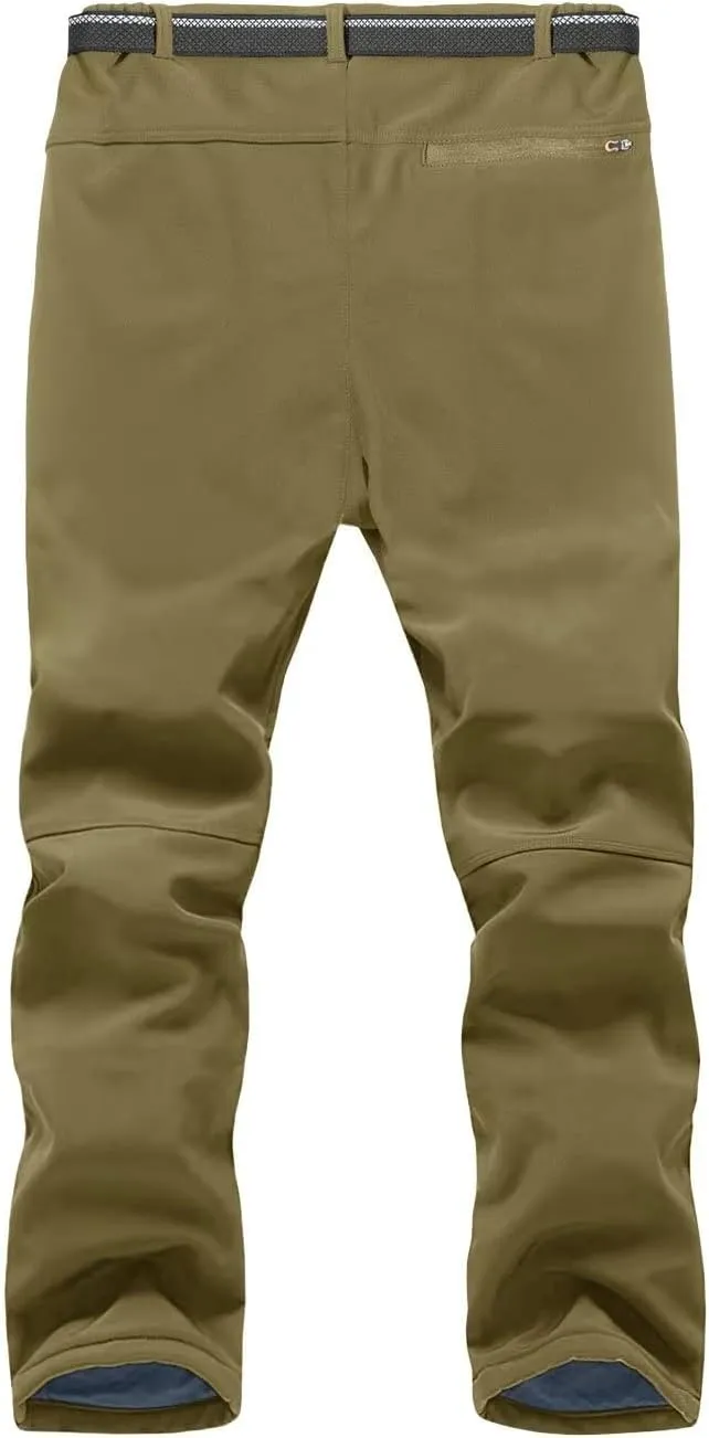 KEFITEVD Men's Snow Ski Pants Softshell Fleece Lined Snowboard Pants Winter Outdoor Windproof Insulated Hiking Cargo Pants
