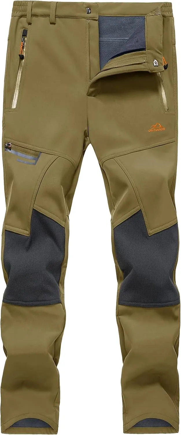 KEFITEVD Men's Snow Ski Pants Softshell Fleece Lined Snowboard Pants Winter Outdoor Windproof Insulated Hiking Cargo Pants