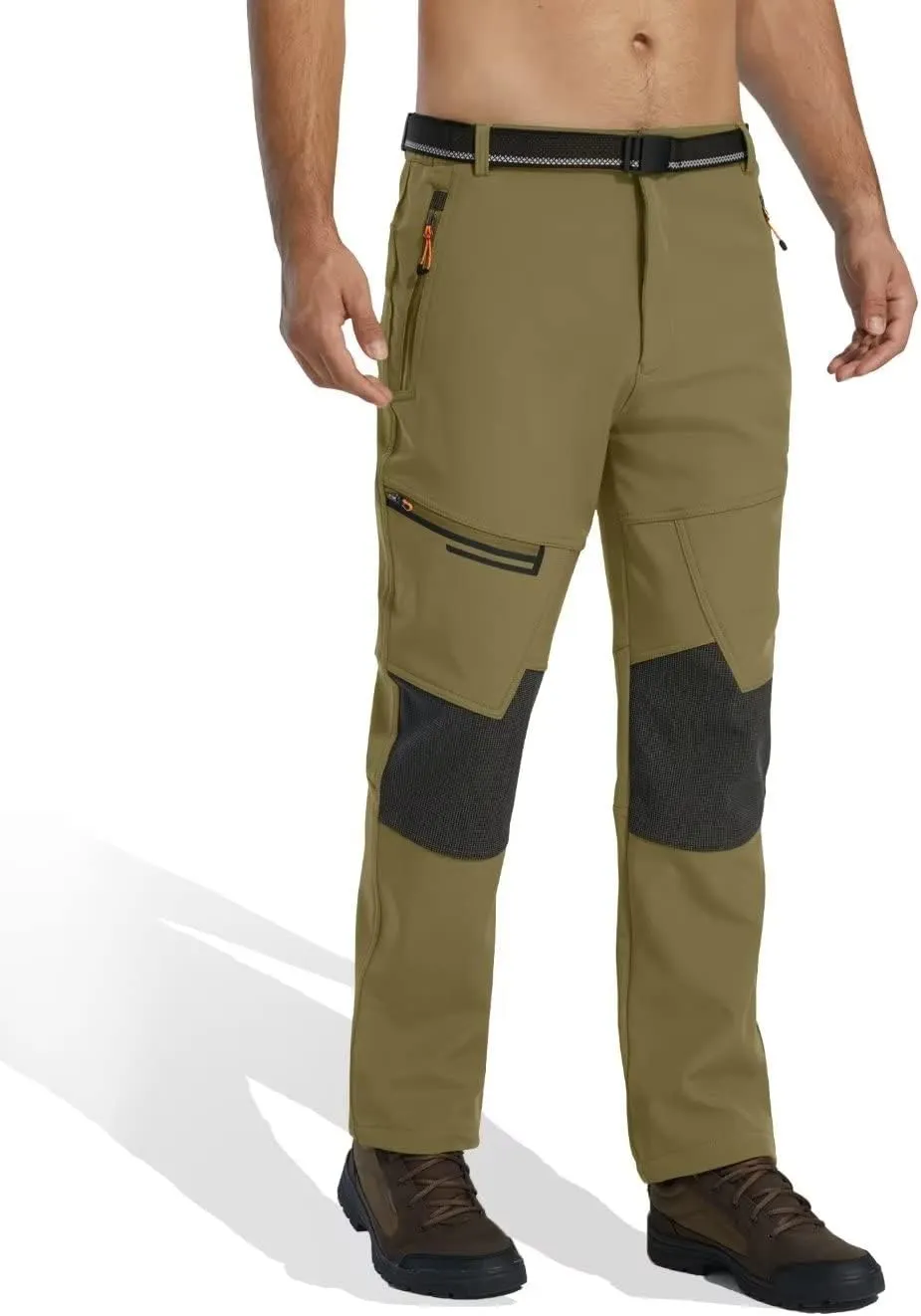 KEFITEVD Men's Snow Ski Pants Softshell Fleece Lined Snowboard Pants Winter Outdoor Windproof Insulated Hiking Cargo Pants