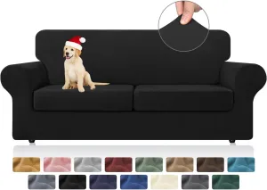 KEKUOU 3 Pieces Stretch Couch Covers for 2 Cushion Couch Sofa pet Friendly， Sofa Covers Washable Soft Elastic Dogs Furniture Protector (Loveseat,Black)