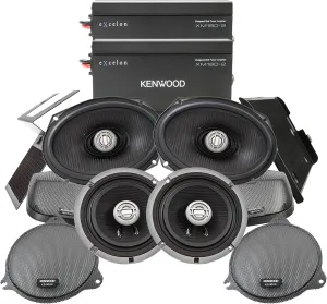 Kenwood Excelon P-HD3FR Audio Package for Select 2014-Up Harley-Davidson Models - (2) XM160-2 Audio Amplifier, (2) 6.5" Excelon XM65F & (2) 6"x9" XM69R Motorcycle Speakers, CA-CUT14 Saddlebag Kit