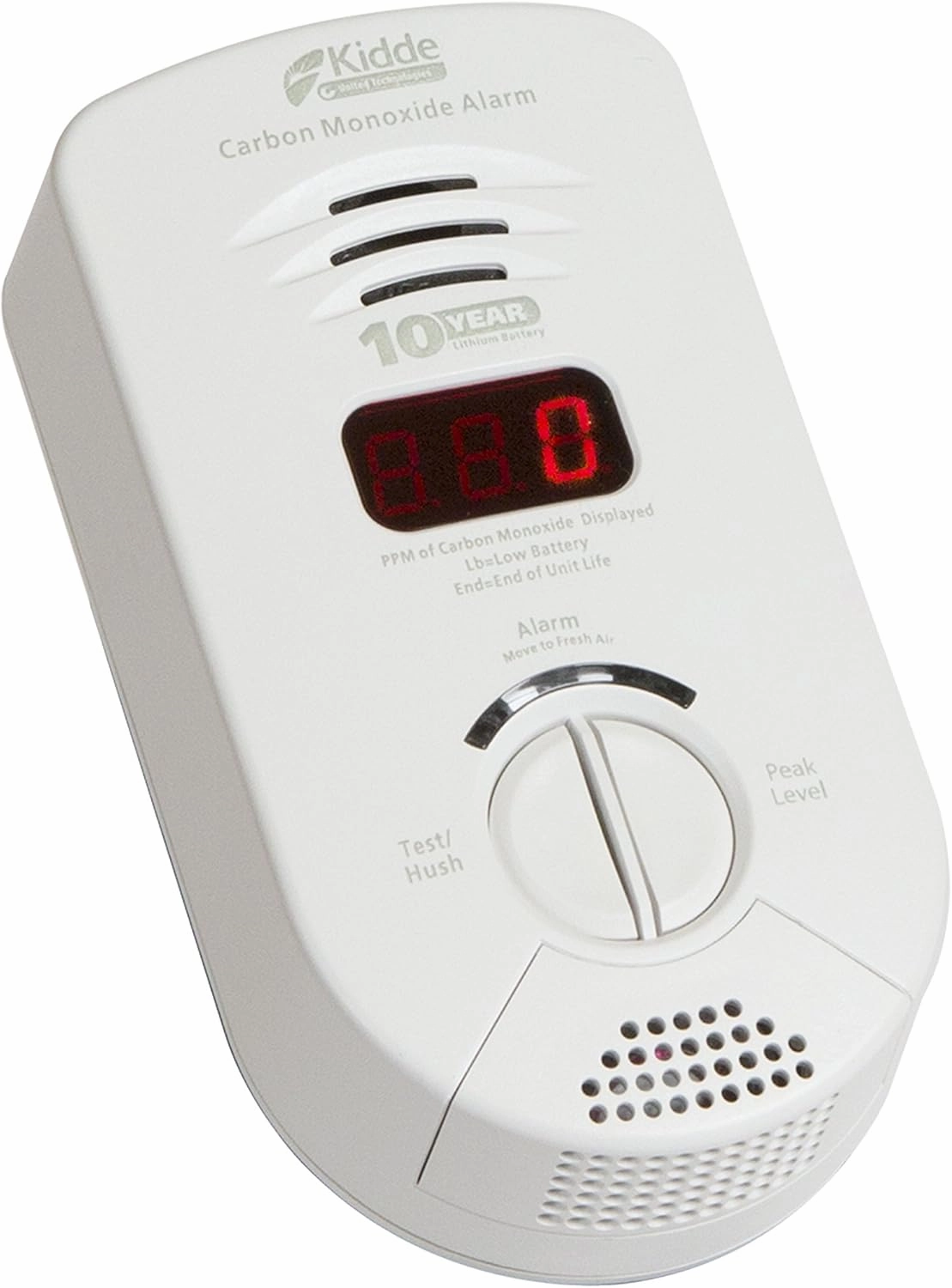 Kidde Carbon Monoxide Detector, Plug In Wall with 10-Year Battery Backup, Digital LED Display, Voice Alerts, Test-Hush Button