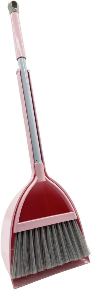 Kids Broom and Dustpan Set-Mini Dustpan and Broom for Children Housekeeping Pretend Play Cleaning Tools Set (Pink)