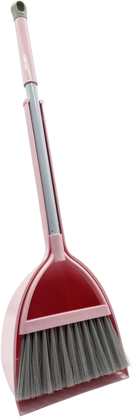 Kids Broom and Dustpan Set-Mini Dustpan and Broom for Children Housekeeping Pretend Play Cleaning Tools Set (Pink)