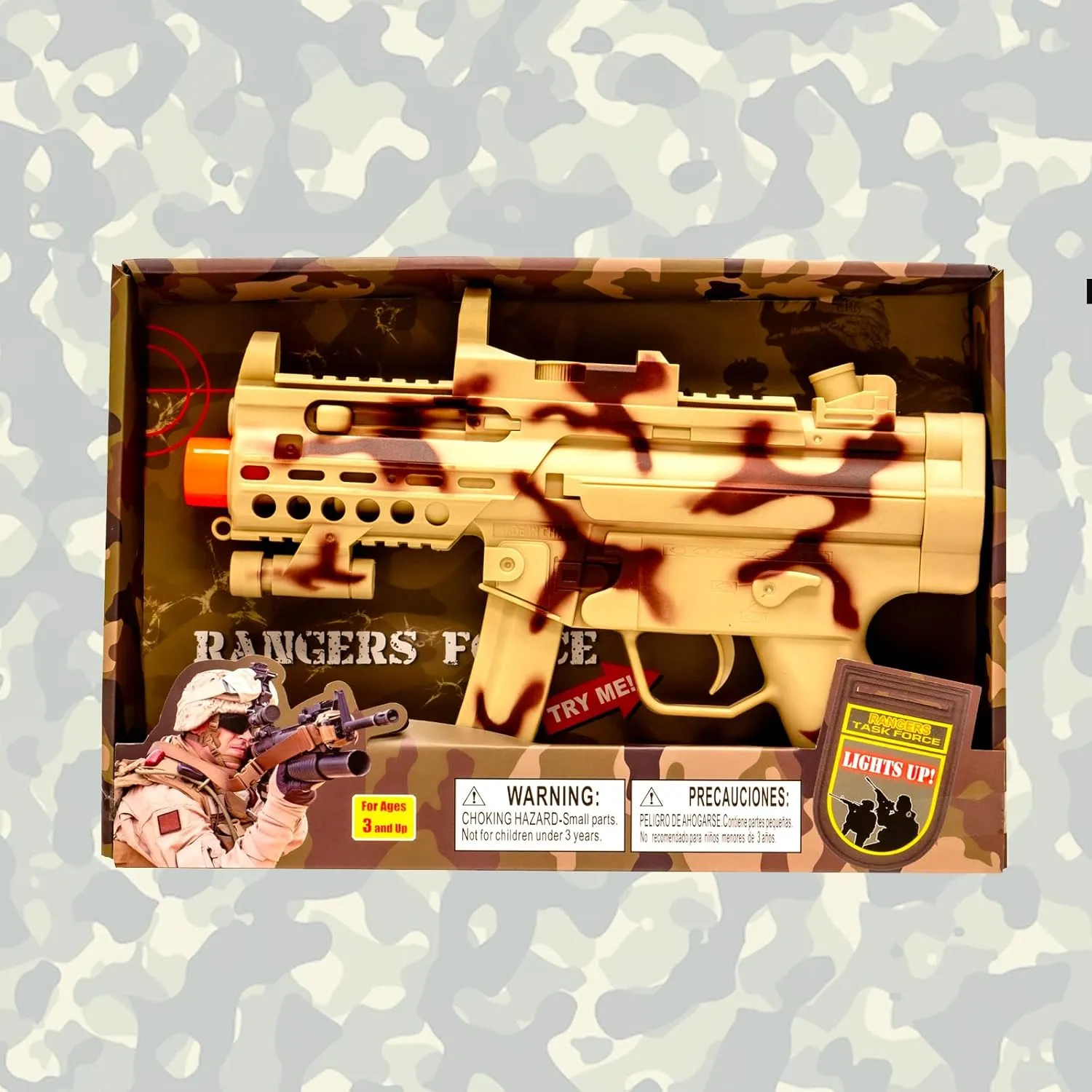 Kids Children 11 inch Toy Light Up Sonic Military Handgun with Sounds Military Camouflage Army Rangers Force Toy Gun for Childrens Ages 3,4,5,6,7,8,9 Years, Medium, Brown, MH_TOYGUN252_KBMWG