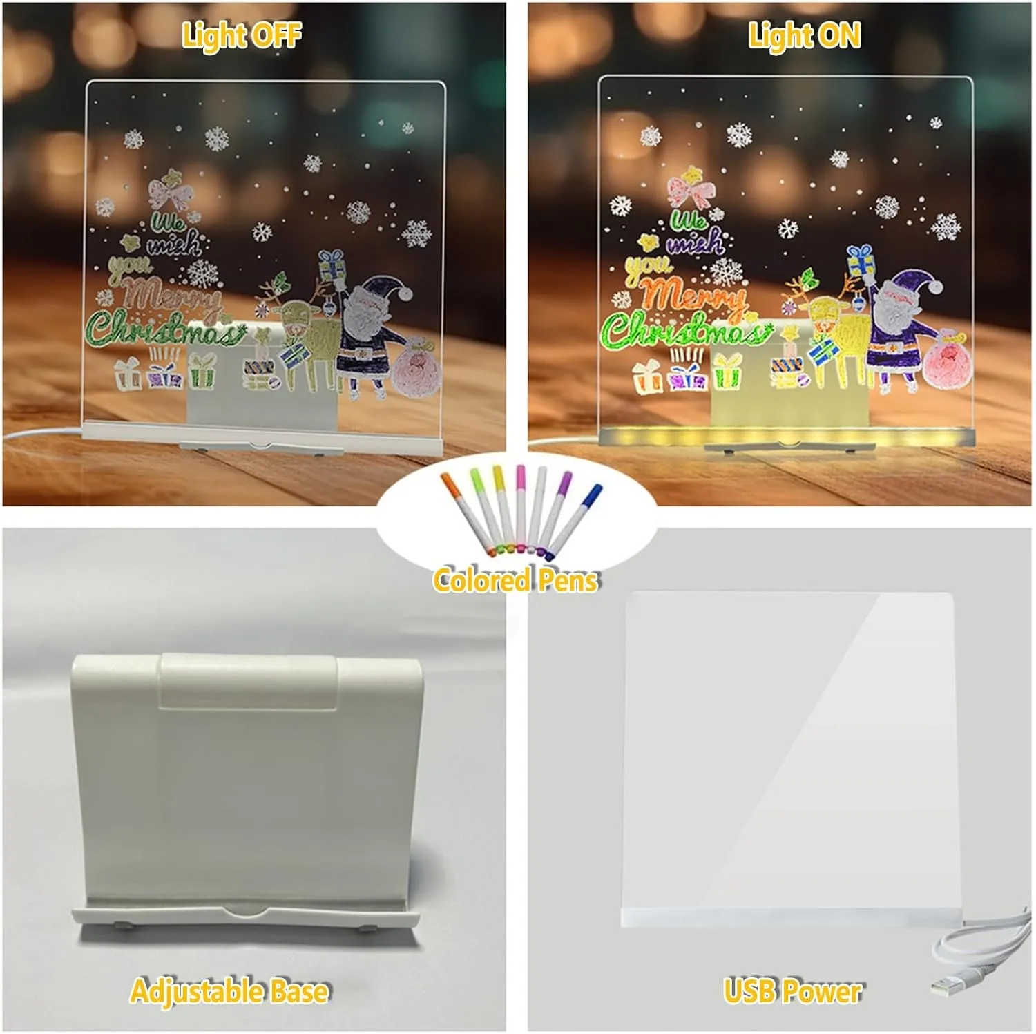 Kids Creative Drawing Kit with Glow-in-The-Dark Surface，Non-Toxic LED Tracing Board，Educational Travel Activity Toy and Bedroom Nightlight(15X15CM)