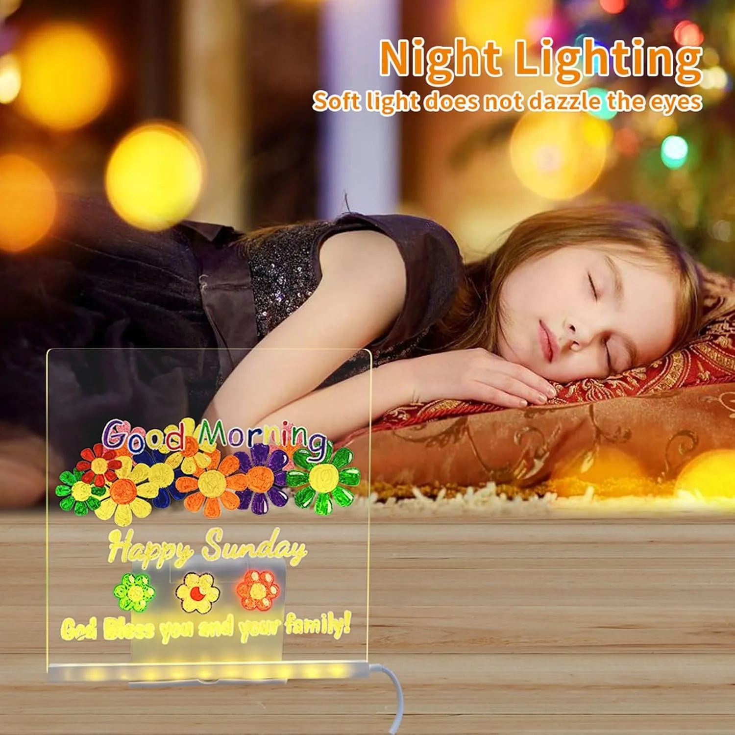 Kids Creative Drawing Kit with Glow-in-The-Dark Surface，Non-Toxic LED Tracing Board，Educational Travel Activity Toy and Bedroom Nightlight(15X15CM)