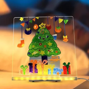 Kids Creative Drawing Kit with Glow-in-The-Dark Surface，Non-Toxic LED Tracing Board，Educational Travel Activity Toy and Bedroom Nightlight(15X15CM)