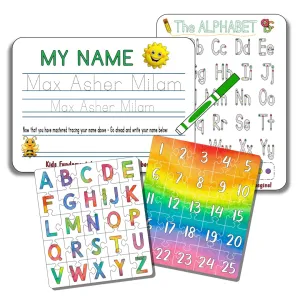 Kids Fundamentals - I Can Write My Name - Personalized - Print - Handwriting Board - Dry-erase - Alphabet and Number Puzzle - Preschool - Kids - Reusable - Double-sided - Handmade - Made in USA