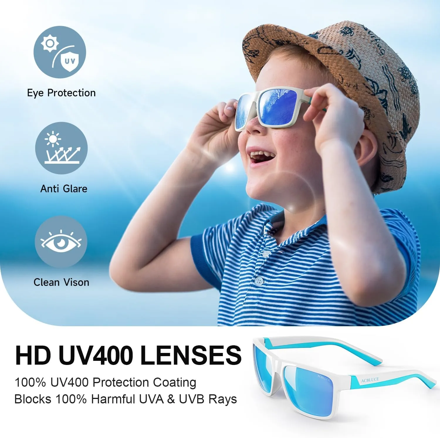 Kids Polarized Sunglasses Sport TPEE Unbreakable Frame with Adjustable Strap for Boys Girls Age 6-12