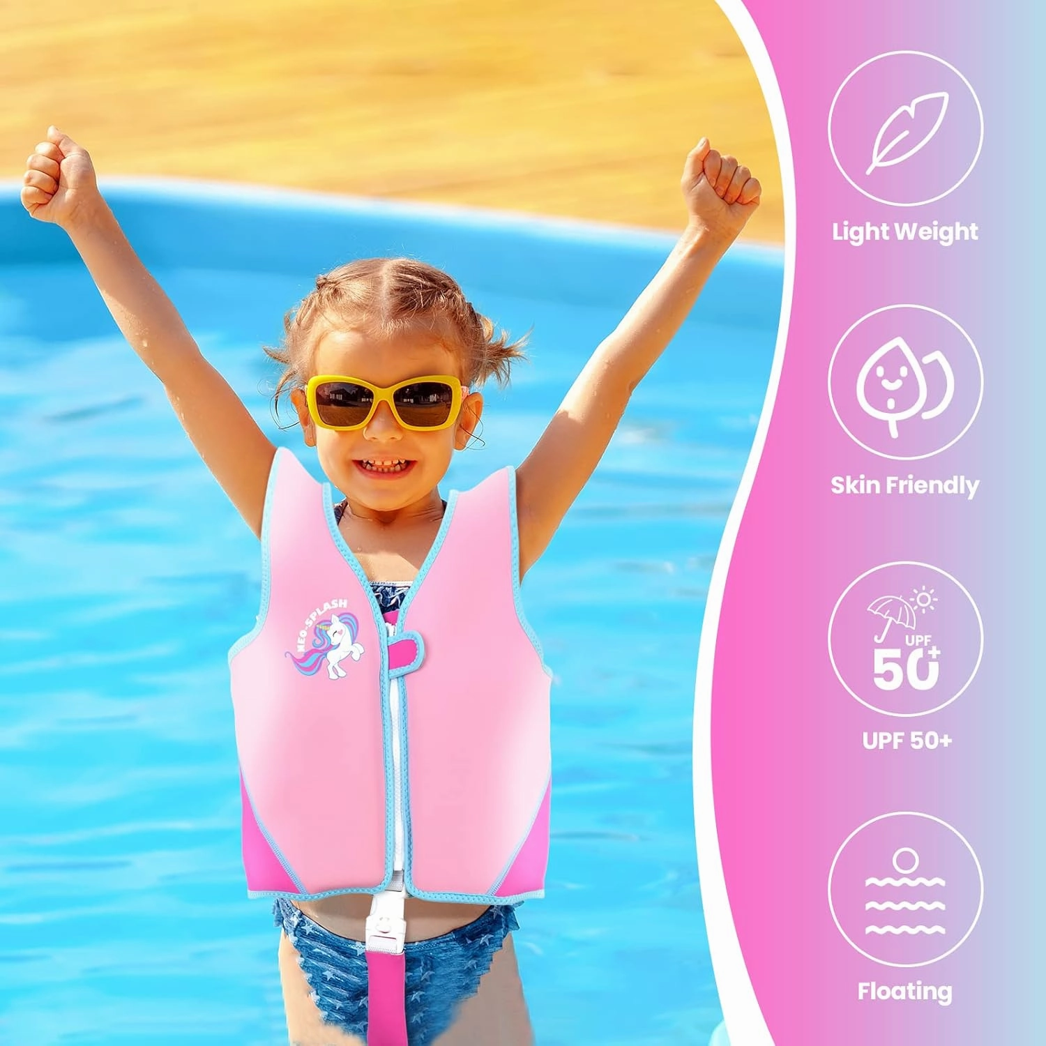 Kids Swim Vest Neoprene Swimming Aid with Adjustable Safety Strap for Age 1-3 and 3-6