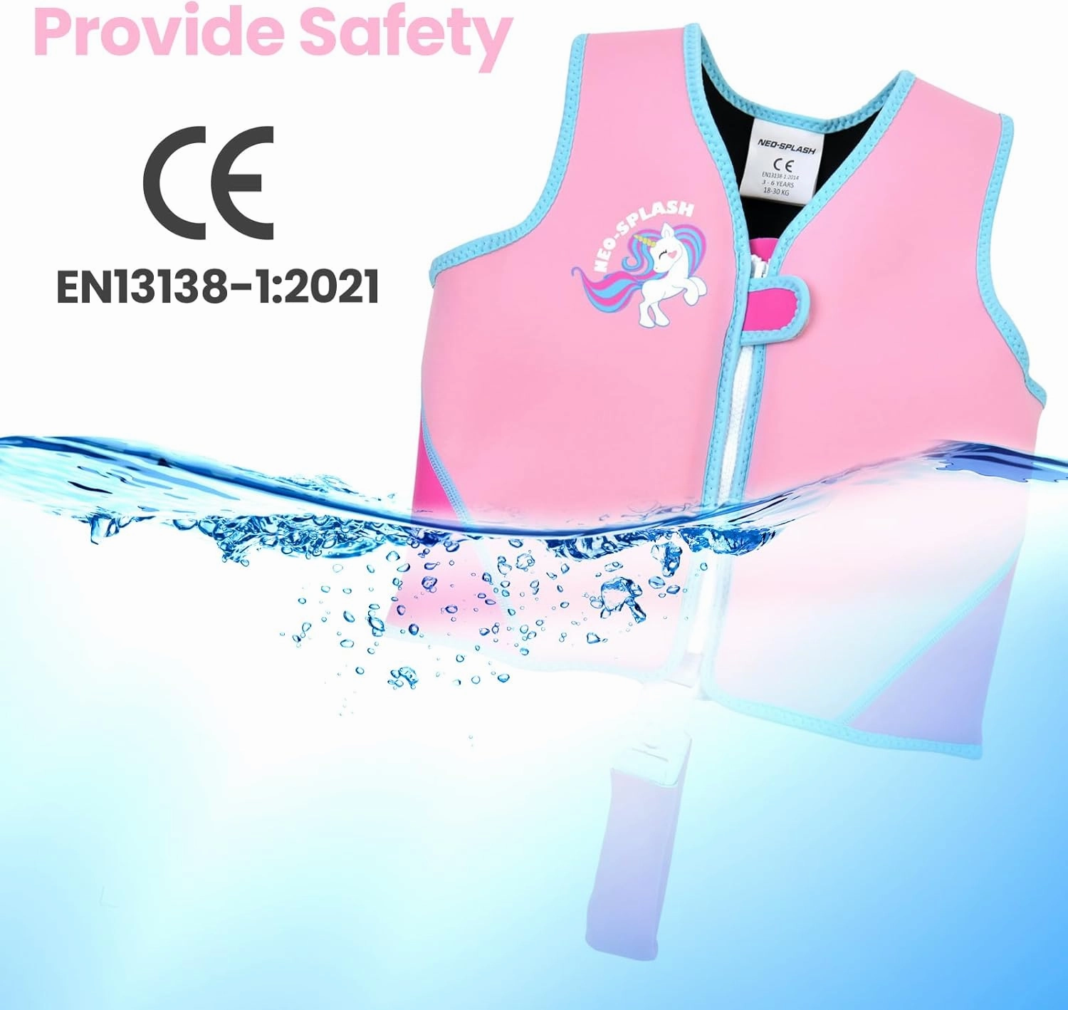Kids Swim Vest Neoprene Swimming Aid with Adjustable Safety Strap for Age 1-3 and 3-6