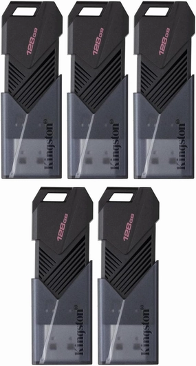 Kingston DataTraveler Exodia Onyx 128GB USB 3.2 Gen 1 Flash Drive with Moving Cap (Matte Black) (5-Pack)