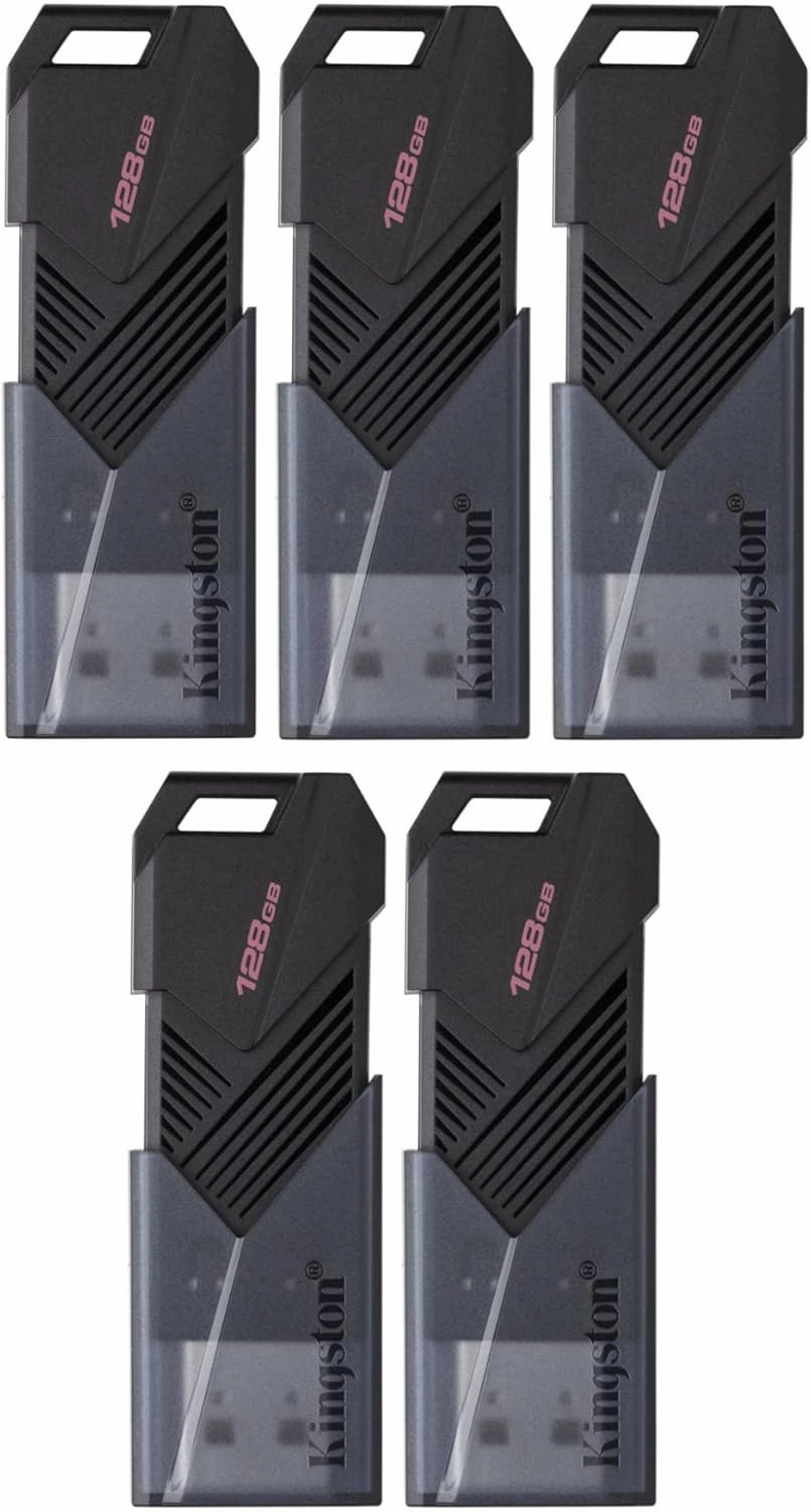 Kingston DataTraveler Exodia Onyx 128GB USB 3.2 Gen 1 Flash Drive with Moving Cap (Matte Black) (5-Pack)