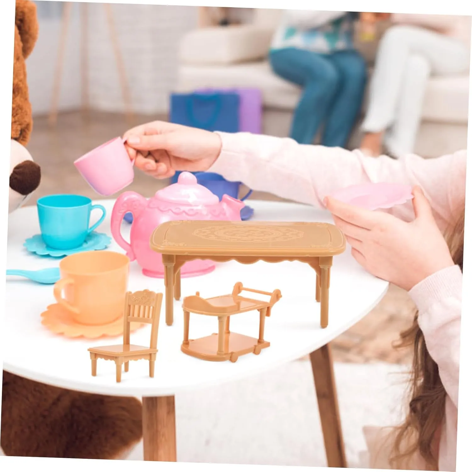 Kisangel 3sets Miniature Dollhouse Dining Table and Chairs Set Plastic Furniture Model for Boys and Girls Playtime Cute Decorations for Dollhouse Accessories Space-Saving Design