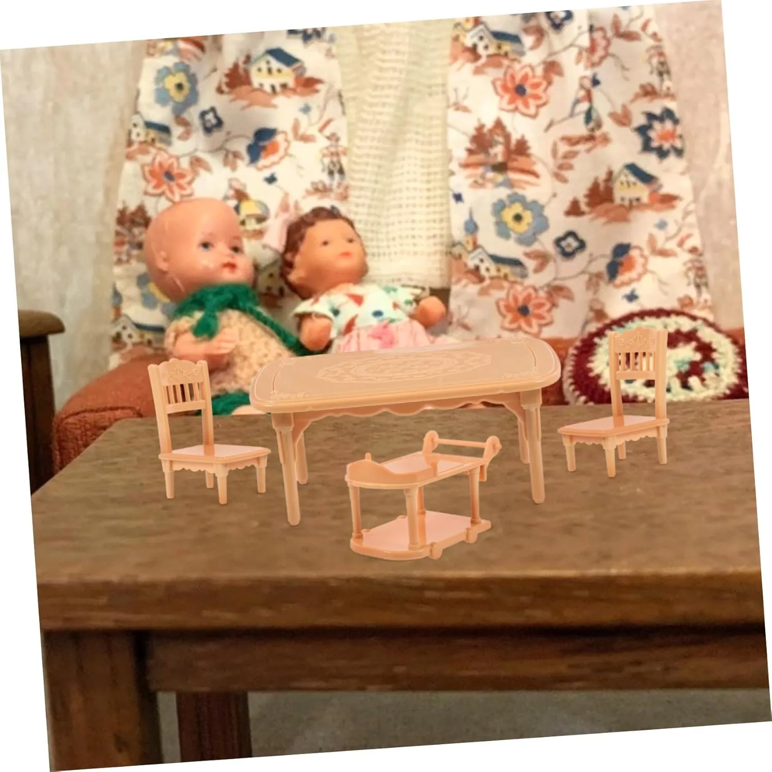 Kisangel 3sets Miniature Dollhouse Dining Table and Chairs Set Plastic Furniture Model for Boys and Girls Playtime Cute Decorations for Dollhouse Accessories Space-Saving Design