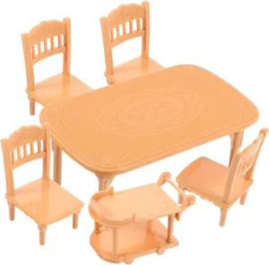 Kisangel 3sets Miniature Dollhouse Dining Table and Chairs Set Plastic Furniture Model for Boys and Girls Playtime Cute Decorations for Dollhouse Accessories Space-Saving Design