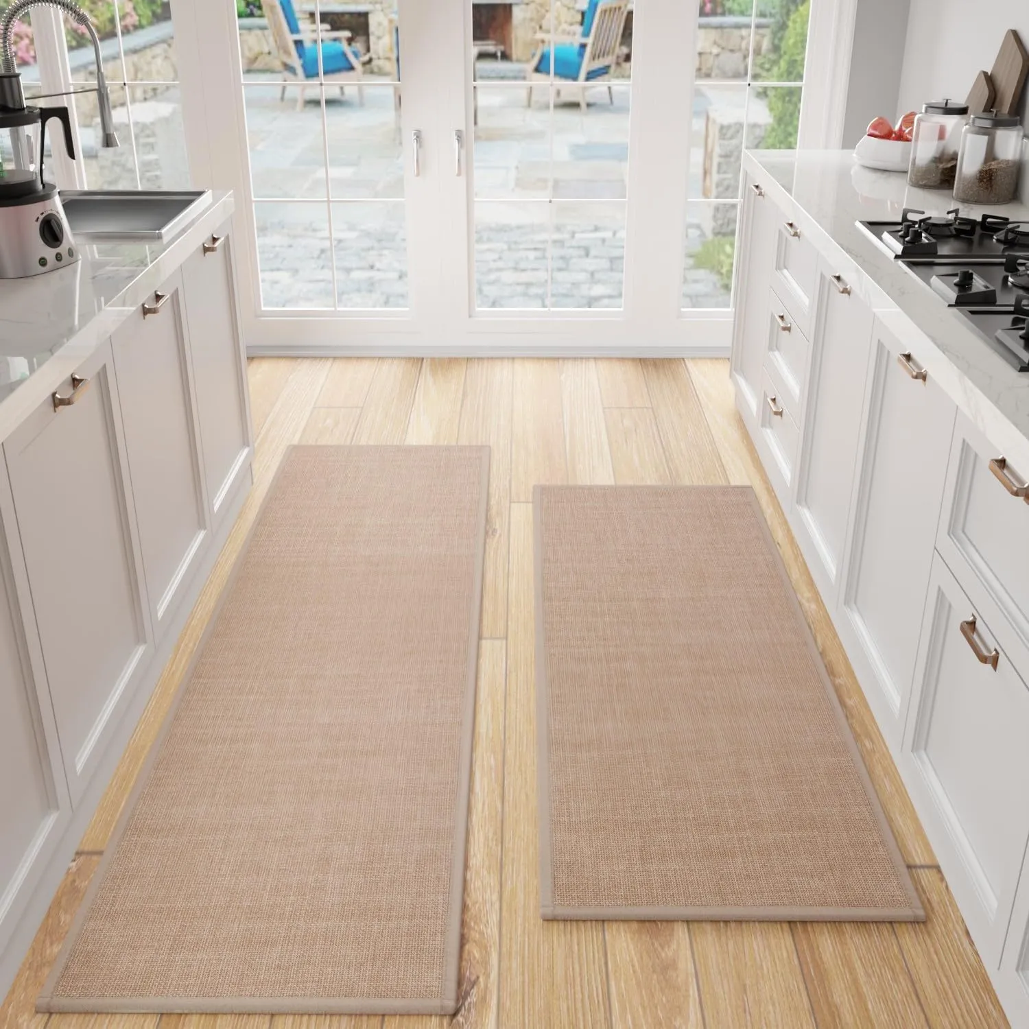 Kitchen Mat Set of 2 PCS, Cushioned Non Slip Rugs for Kitchen Floor, Absorbent Runner Comfort Standing Mats Washable for Kitchen, Office, Home (Camel, 17.3"x47" 17.3"x71")