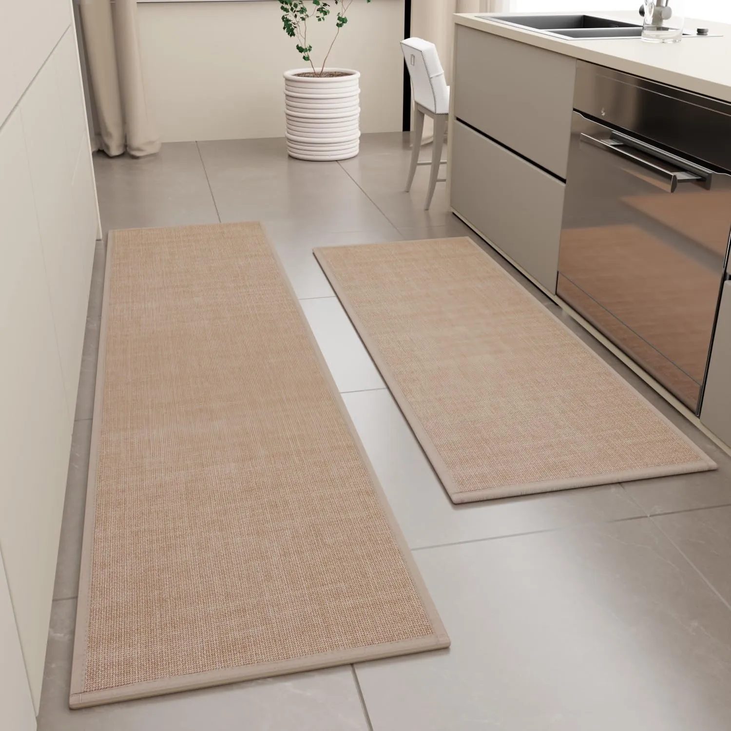 Kitchen Mat Set of 2 PCS, Cushioned Non Slip Rugs for Kitchen Floor, Absorbent Runner Comfort Standing Mats Washable for Kitchen, Office, Home (Camel, 17.3"x47" 17.3"x71")