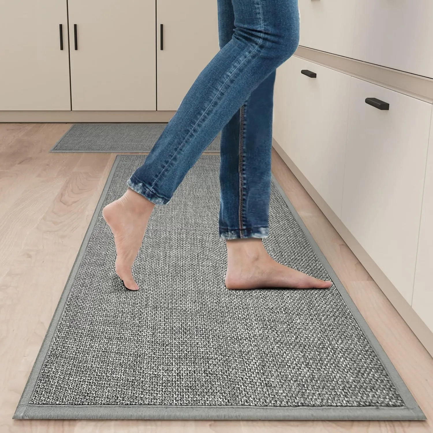 Kitchen Mat Set of 2 PCS, Cushioned Non Slip Rugs for Kitchen Floor, Absorbent Runner Comfort Standing Mats Washable for Kitchen, Office, Home (Grey, 17.3"x47" 17.3"x30")