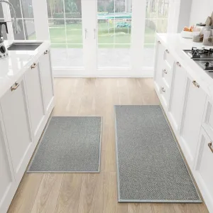 Kitchen Mat Set of 2 PCS, Cushioned Non Slip Rugs for Kitchen Floor, Absorbent Runner Comfort Standing Mats Washable for Kitchen, Office, Home (Grey, 17.3"x47" 17.3"x30")