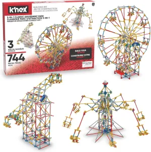 K'NEX - 3-in-1 Classic Amusement Park Building Set - 744 Pieces, Motorized, Kid Construction Set‚ Ages 9 