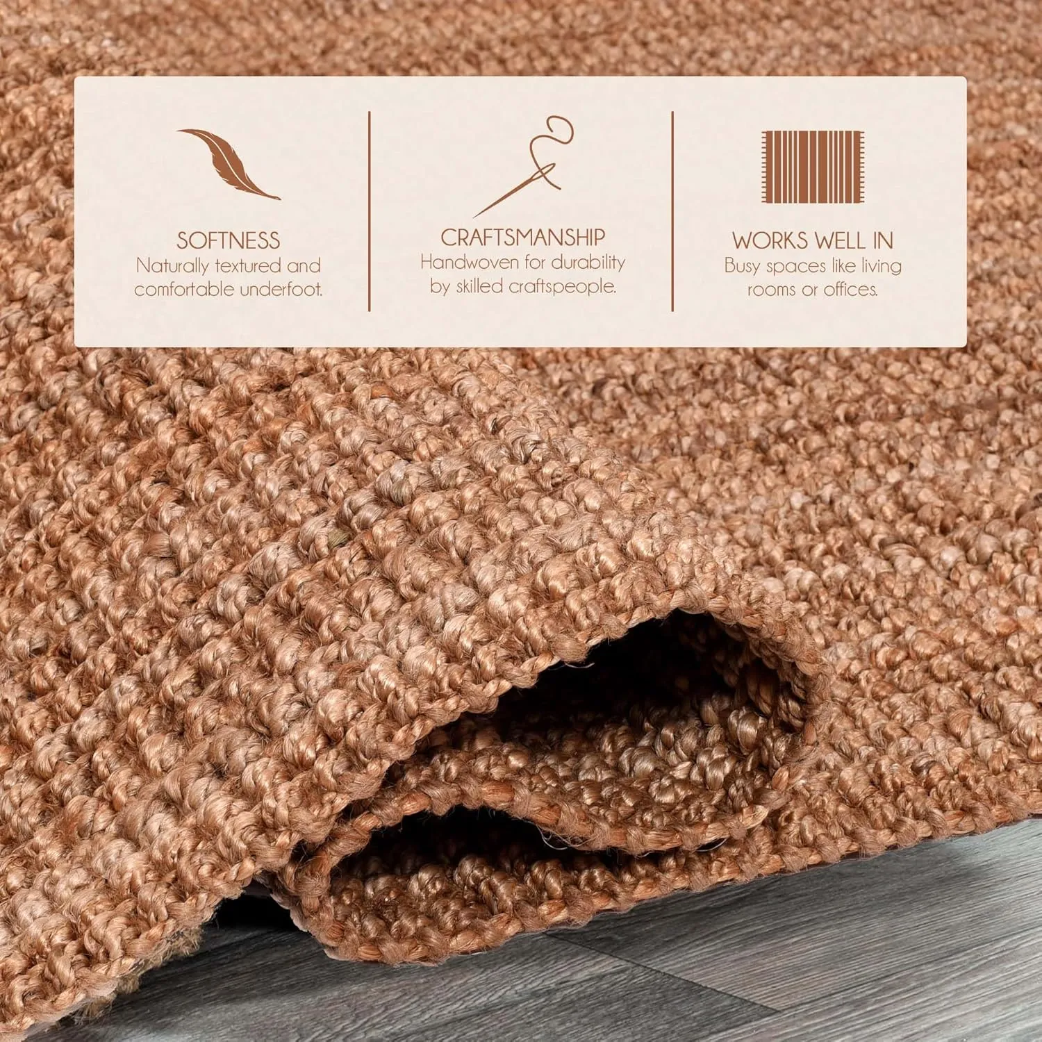 Knitted & Tucked Jute Runner Rug for Bedroom, Living Room & More - Indoor Runner Rug - 2.5 x 8 Feet - Solid Design - Natural Color