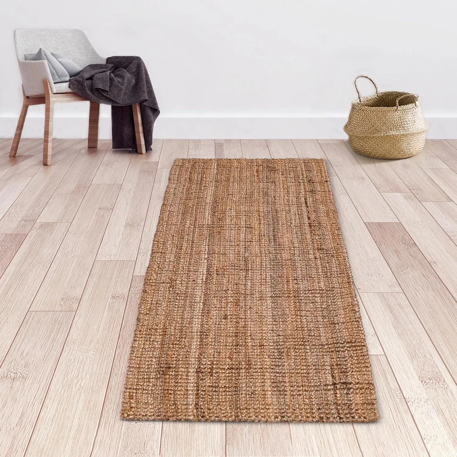 Knitted & Tucked Jute Runner Rug for Bedroom, Living Room & More - Indoor Runner Rug - 2.5 x 8 Feet - Solid Design - Natural Color