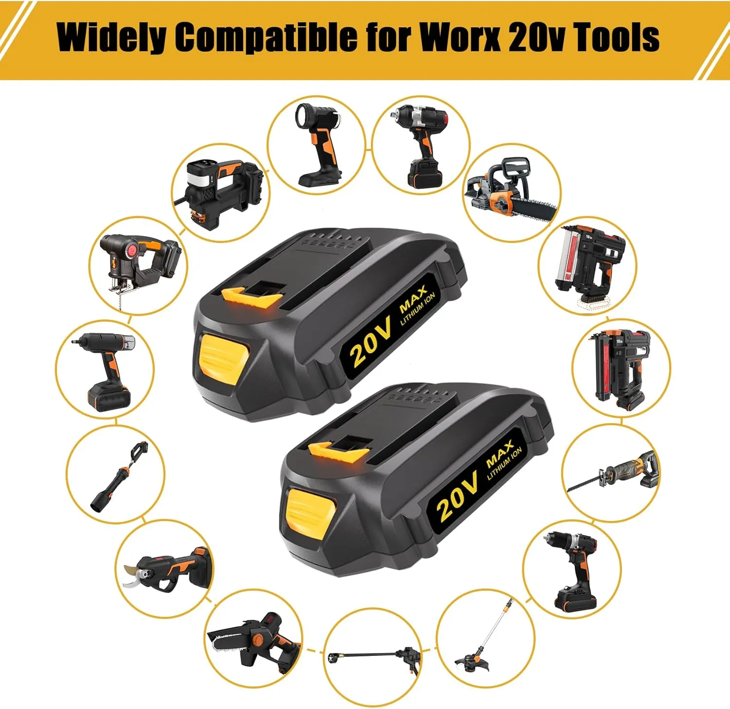KUNLUN 2 Packs 3.5Ah Batteries Compatible for Worx Battery 20V Power Share Battery for WA3520 WA3525 WA3575 WG151s WG251s WG540s WG545s WG890 WG891 for Worx 20V Cordless Power Tools Batteries