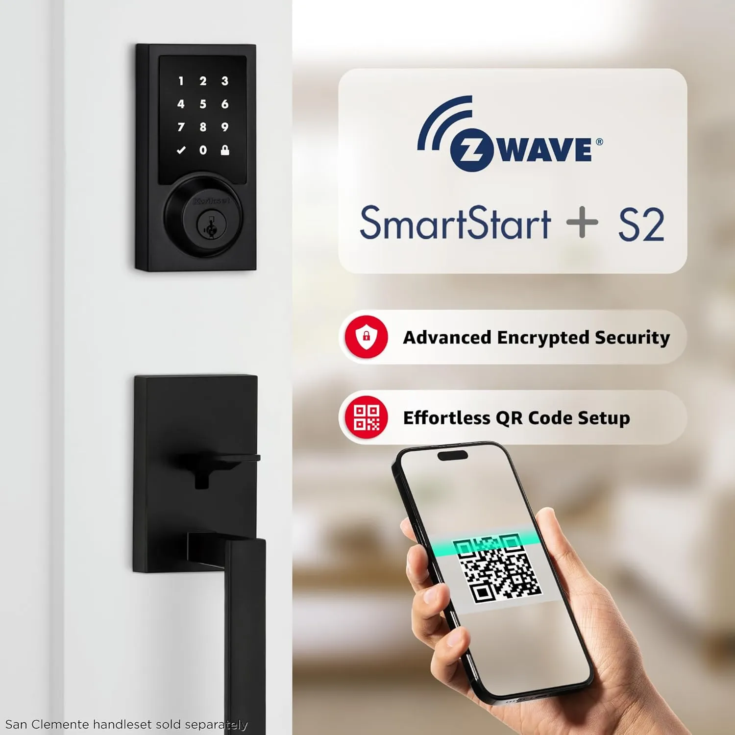 Kwikset HomeConnect 918 Contemporary Z-Wave Long Range Enabled Touch Screen Lock Works with Ring Alarm, Samgsung SmartThings Hub Required, Sold Seperatedly in Matte Black