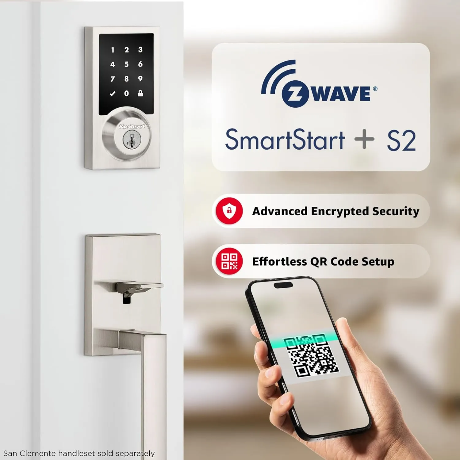 Kwikset HomeConnect 918 Contemporary Z-Wave Long Range Enabled Touch Screen Lock Works with Ring Alarm, Samgsung SmartThings Hub Required, Sold Seperatedly in Satin Nickel