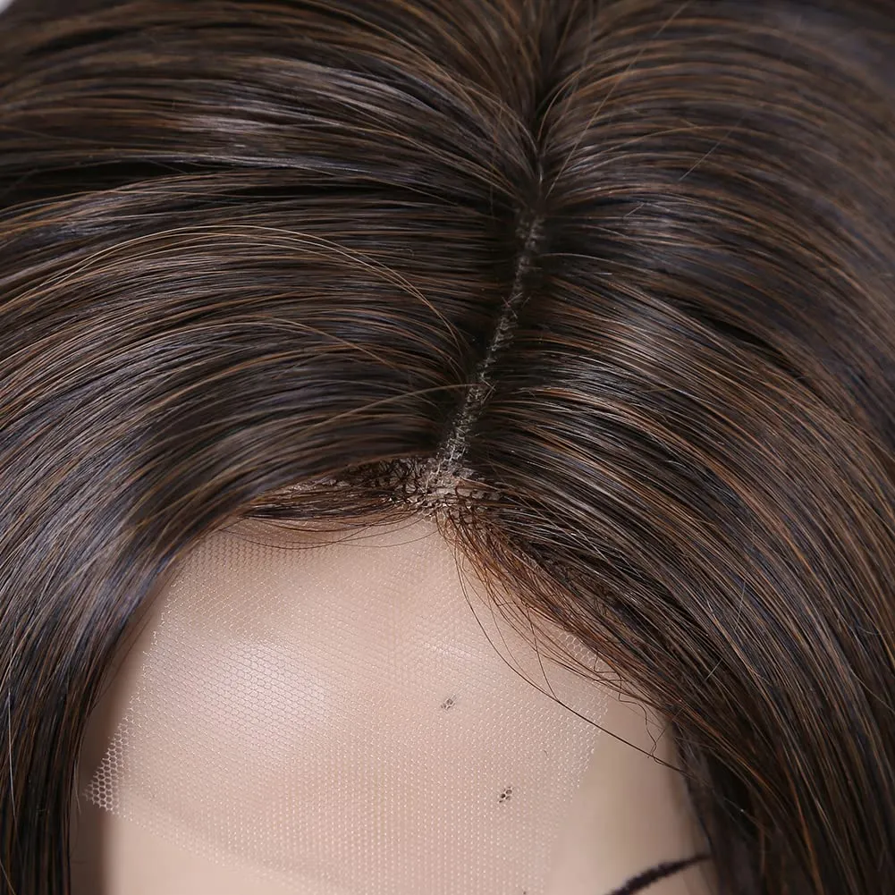Lady Miranda Loose Wave Lace Part Wig Mixed Brown Nature Curly Synthetic Heat Resistant Weave Full Wigs for Women